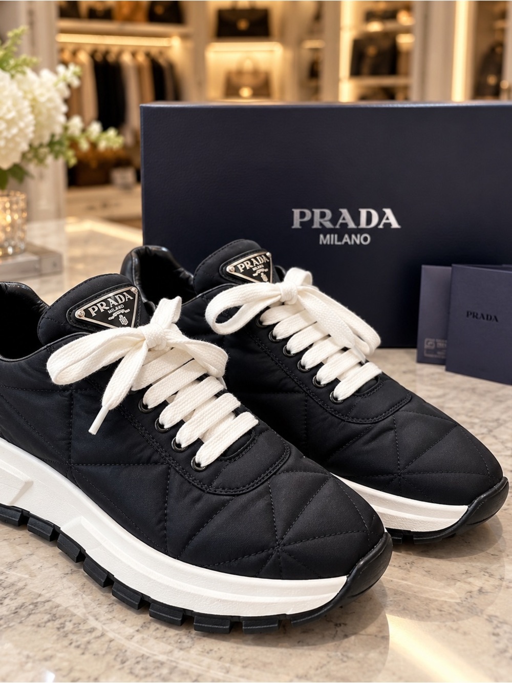 Prada Nylon Piuma Black Chunky Sole Sneakers EU 37.5
